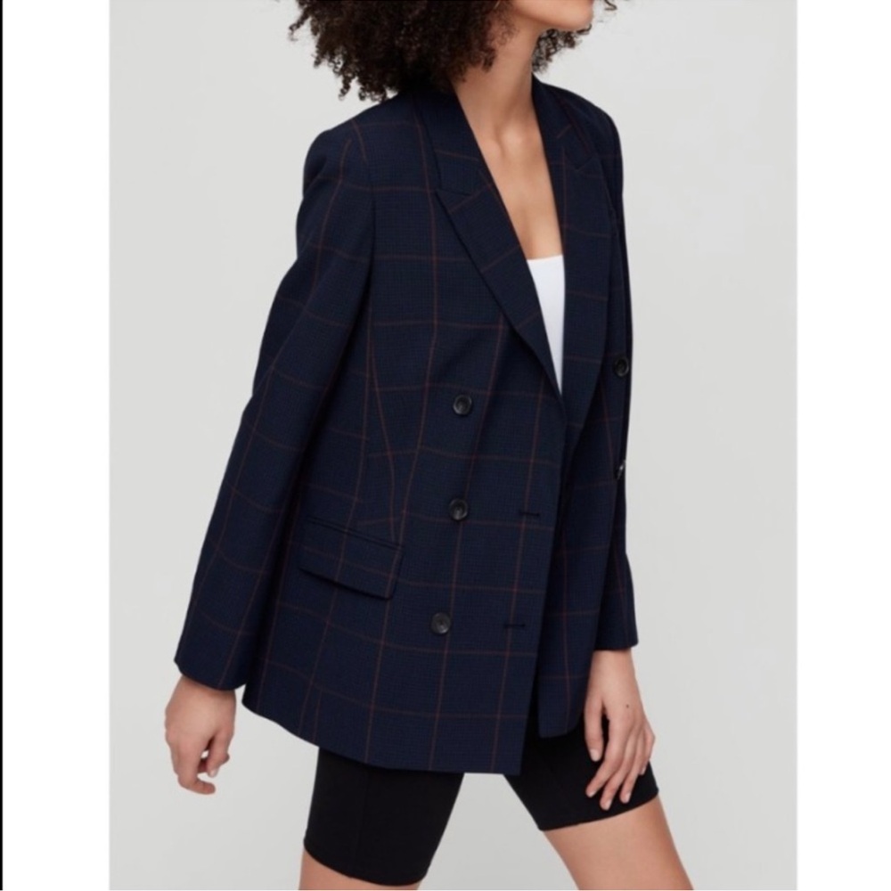 Aritzia Babaton Samuel Double Breasted Check Blazer Size 0 Navy Red